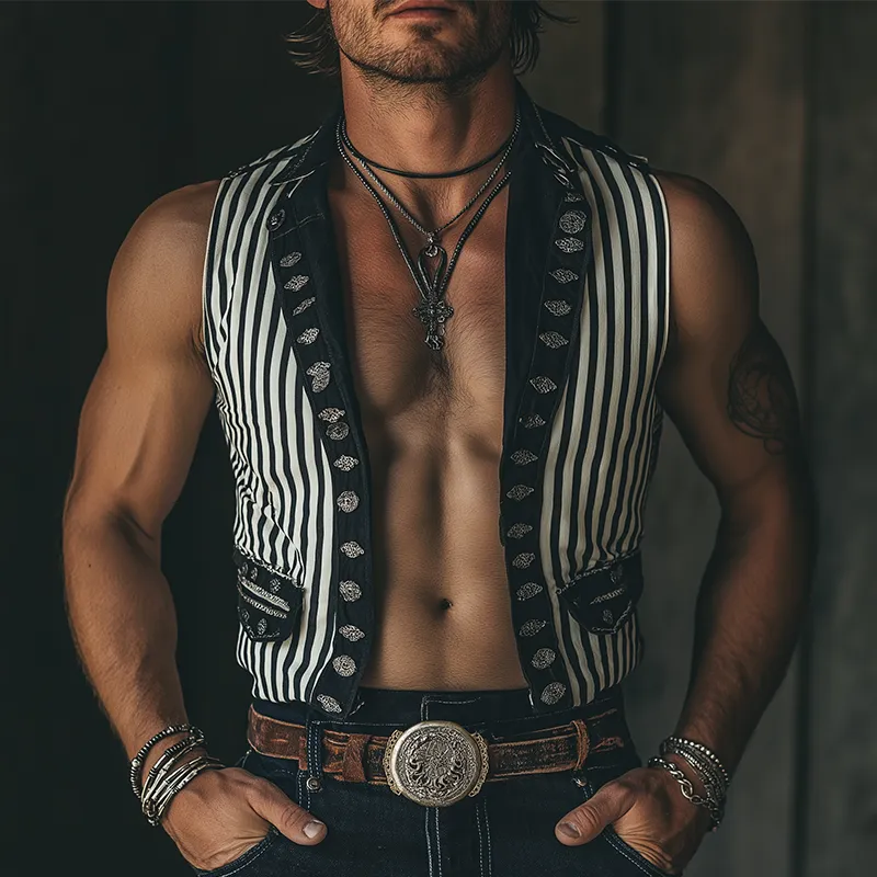 Men's Summer Fashion Classic Striped Print Sleeveless Shirt MTA1714F9P sold by Manly product image thumbnail 2