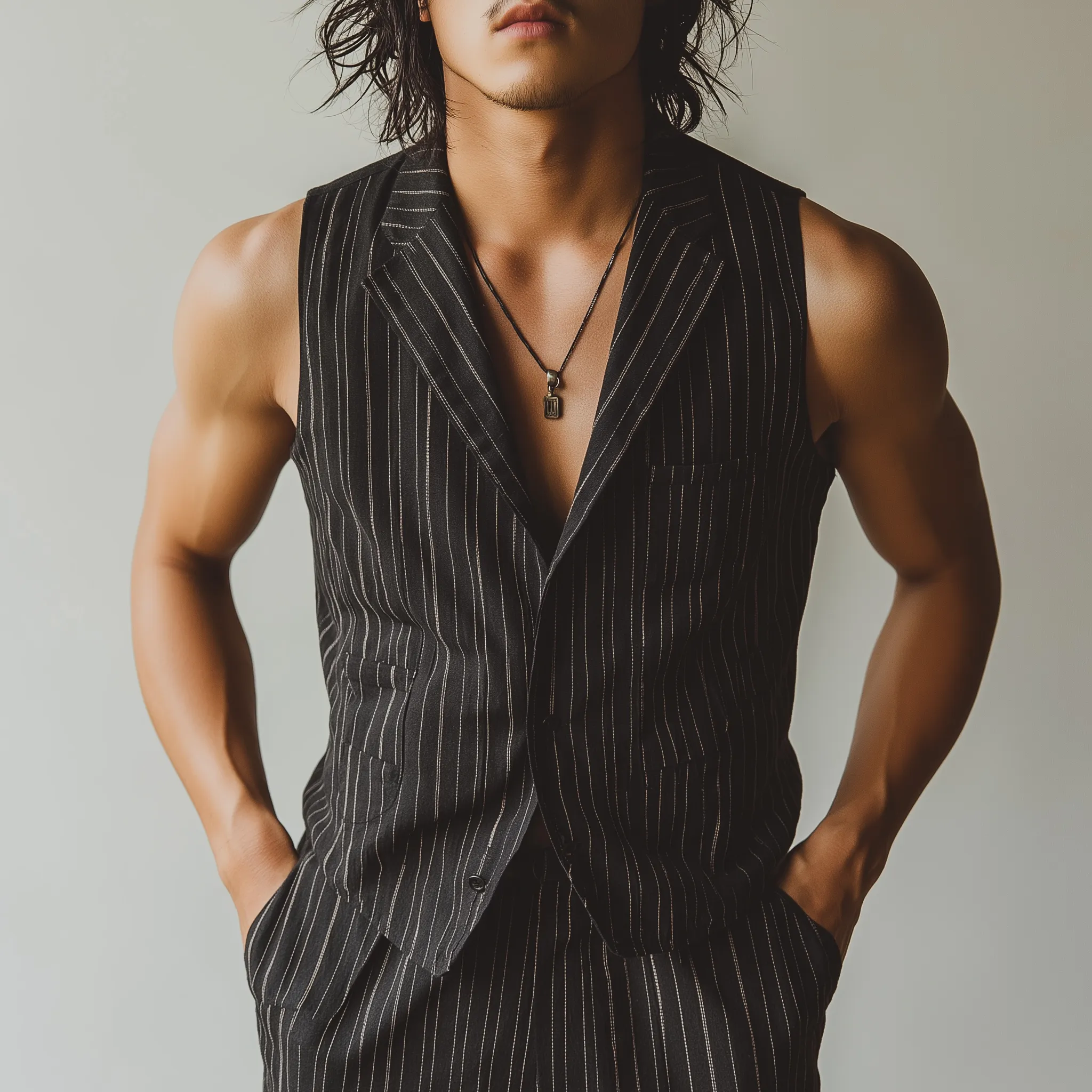 Men's Summer Fashion Classic Striped Cotton And Linen Sleeveless Shirt MTA1734F4P sold by Manly product image thumbnail 2