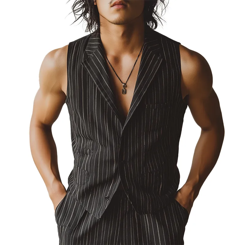 Men's Summer Fashion Classic Striped Cotton And Linen Sleeveless Shirt MTA1734F4P sold by Manly