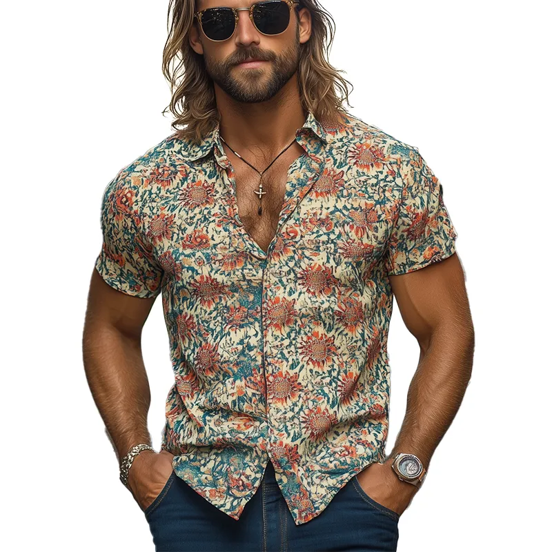 Men's Summer Fashion Holiday Style Printed Polyester Blended Short Sleeve Shirt MTA1796F7P sold by Manly