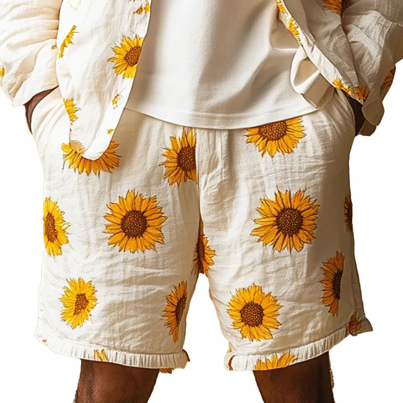 Men's Summer Fashion Sunflower Printed Cotton And Linen Casual Shorts MTA1792F9P sold by Manly