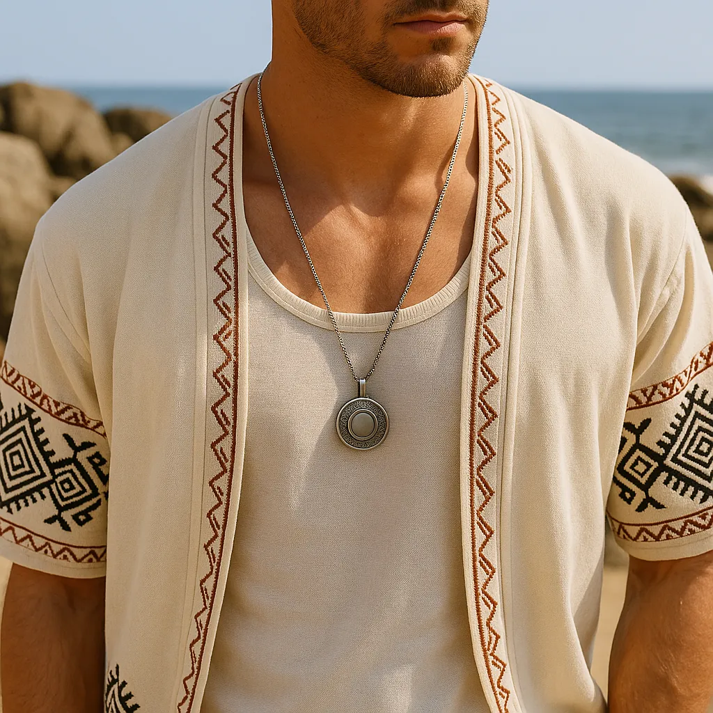 Men's Summer Fashion Exquisite Embroidered Linen Short Sleeve Open Shirt MTA1707F2P sold by Manly product image thumbnail 3