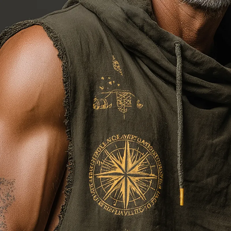 Men's Summer Retro Printed Cotton And Linen Sleeveless Hooded Tank Top MTA1731F2P sold by Manly product image thumbnail 3