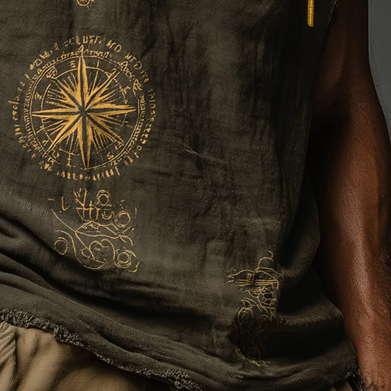 Men's Summer Retro Printed Cotton And Linen Sleeveless Hooded Tank Top MTA1731F2P sold by Manly product image thumbnail 4