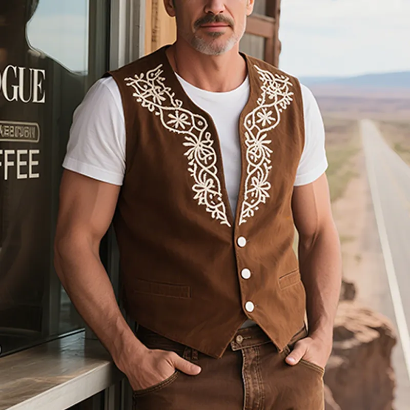 Men's Spring And Summer American Retro Western Style Thin Suede Embroidered Vest MTA1767F6K sold by Manly product image thumbnail 2