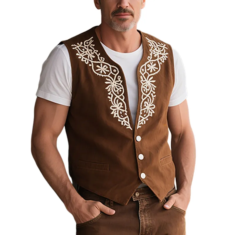 Men's Spring And Summer American Retro Western Style Thin Suede Embroidered Vest MTA1767F6K sold by Manly