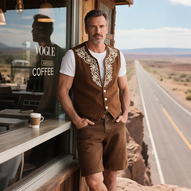 Men's Spring And Summer American Retro Western Style Thin Suede Embroidered Vest MTA1767F6K sold by Manly product image thumbnail 3