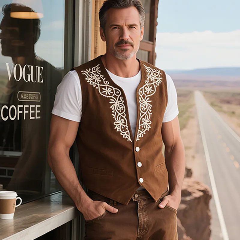 Men's Spring And Summer American Retro Western Style Thin Suede Embroidered Vest MTA1767F6K sold by Manly product image thumbnail 4
