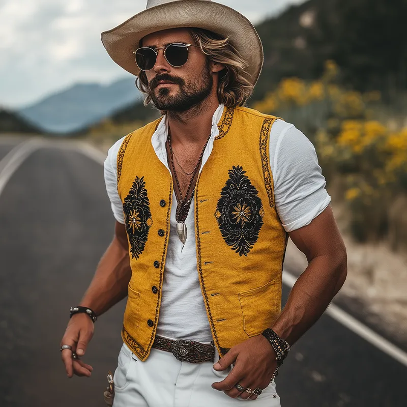 Men's Spring And Summer Casual American Retro Western Style Cotton And Linen Embroidered Vest MTA1643F1K sold by Manly product image thumbnail 4