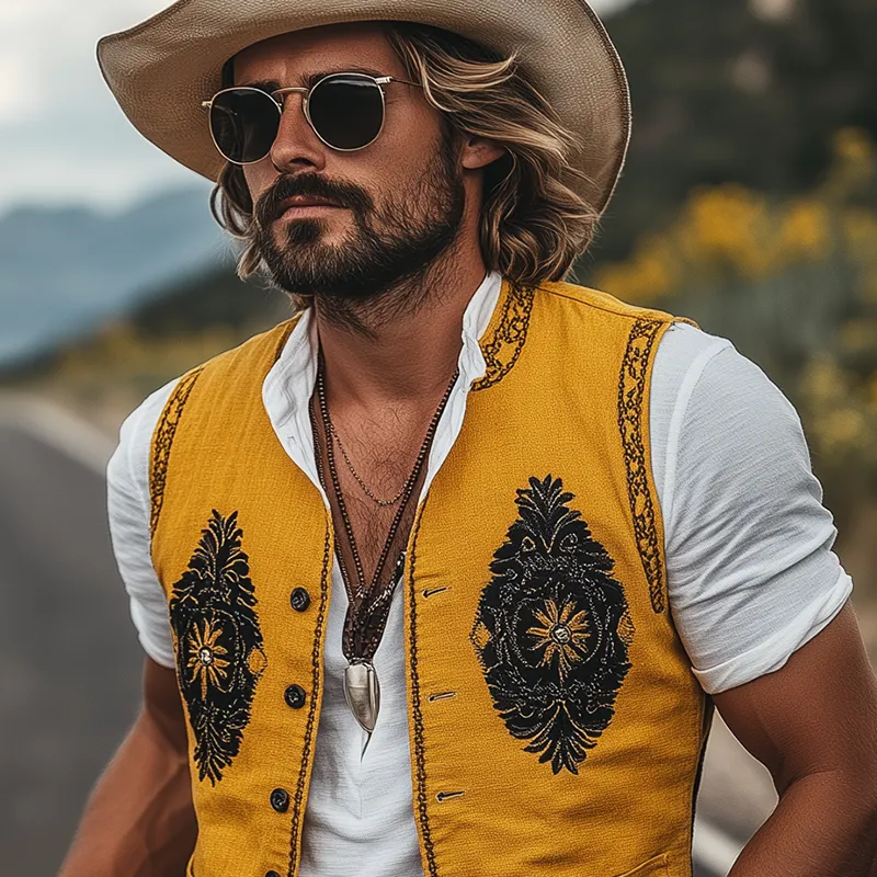Men's Spring And Summer Casual American Retro Western Style Cotton And Linen Embroidered Vest MTA1643F1K sold by Manly product image thumbnail 5