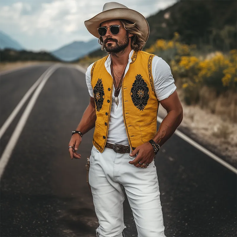 Men's Spring And Summer Casual American Retro Western Style Cotton And Linen Embroidered Vest MTA1643F1K sold by Manly product image thumbnail 3