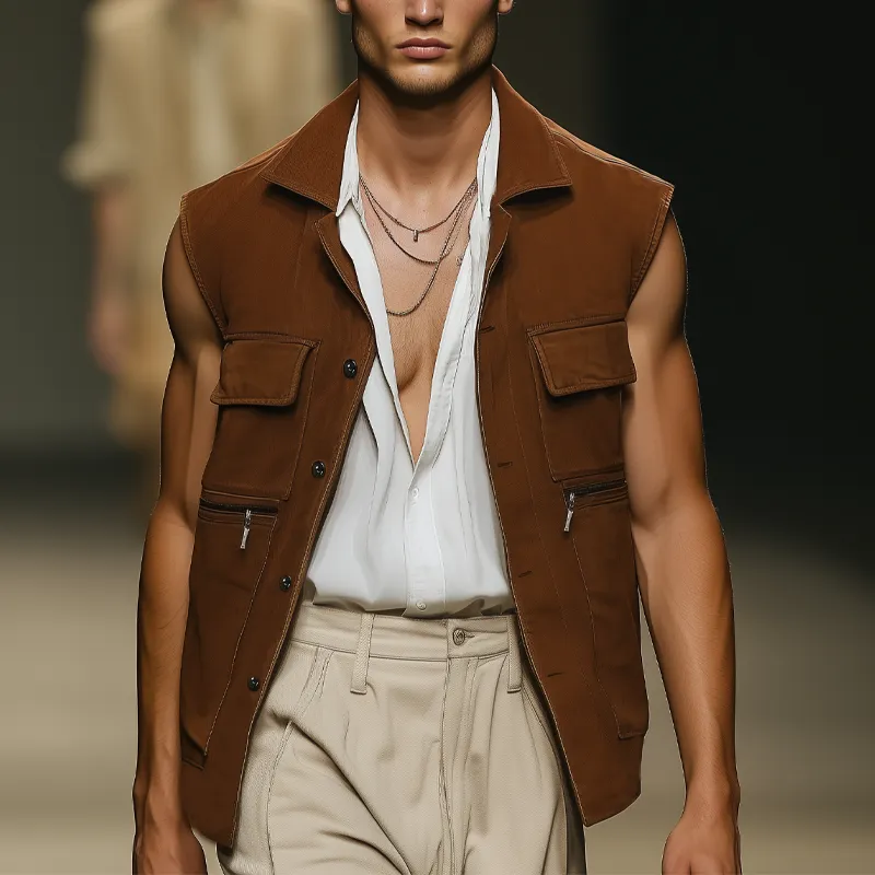 Men's Classic Suede Button Multi-Pocket Vest MTA1621F3U sold by Manly product image thumbnail 2