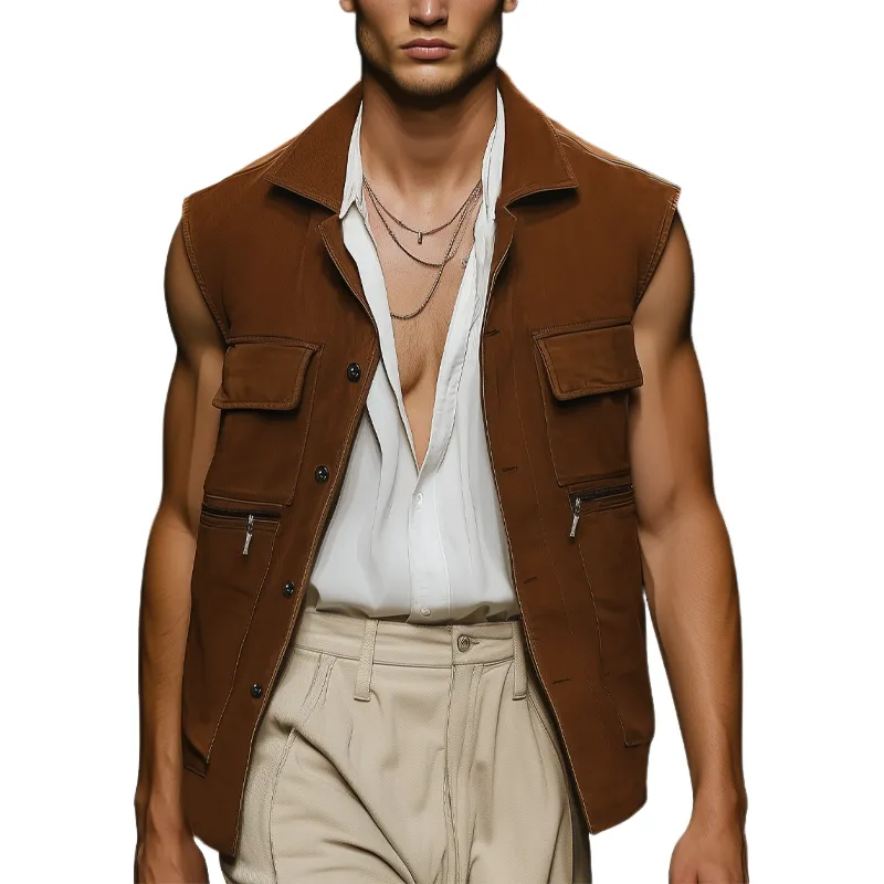 Men's Classic Suede Button Multi-Pocket Vest MTA1621F3U sold by Manly