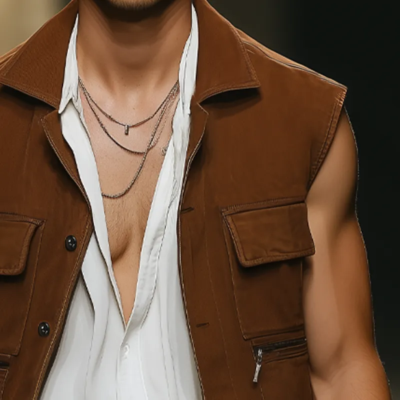 Men's Classic Suede Button Multi-Pocket Vest MTA1621F3U sold by Manly product image thumbnail 4