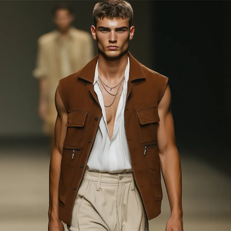 Men's Classic Suede Button Multi-Pocket Vest MTA1621F3U sold by Manly product image thumbnail 3