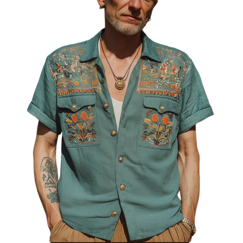 Men's Summer Exquisite Multicolor Embroidered Short Sleeve Shirt MTA1790F0U sold by Manly