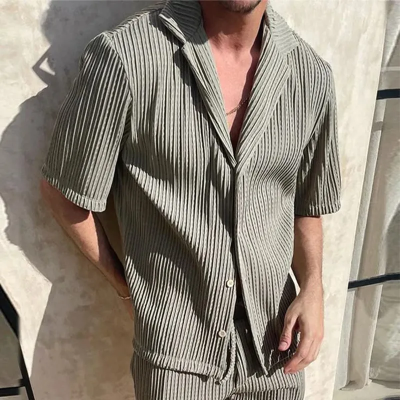 Men's Summer Fashion Casual Textured Fabric Short Sleeve Shirt Shorts Set MTA1626F3U sold by Manly product image thumbnail 2