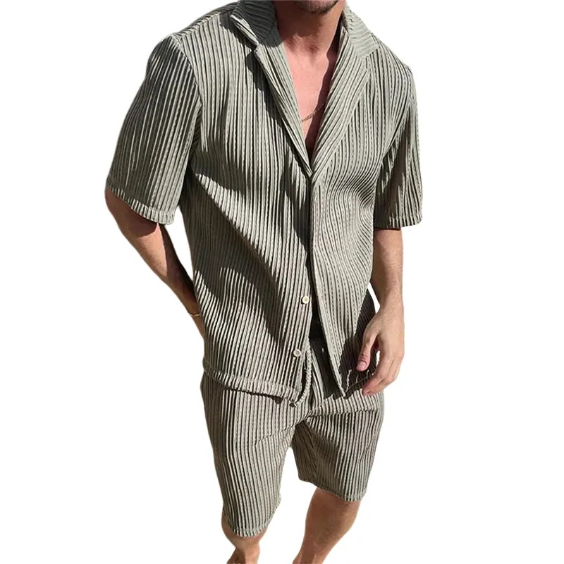 Men's Summer Fashion Casual Textured Fabric Short Sleeve Shirt Shorts Set MTA1626F3U sold by Manly