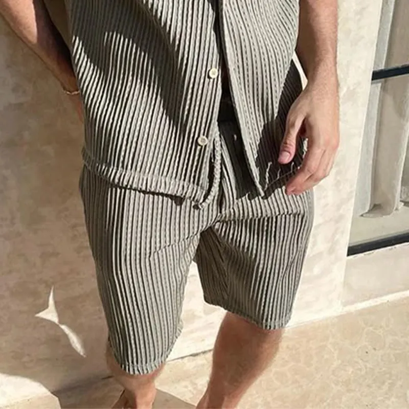Men's Summer Fashion Casual Textured Fabric Short Sleeve Shirt Shorts Set MTA1626F3U sold by Manly product image thumbnail 3
