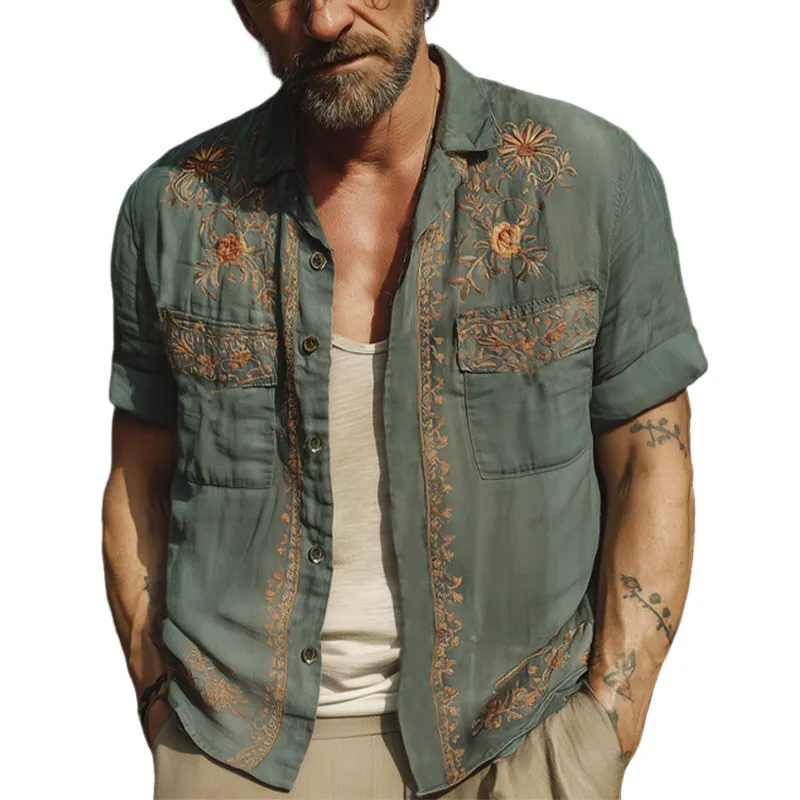 Men's Summer Exquisite Embroidered Short Sleeve Shirt MTA1777F6U sold by Manly