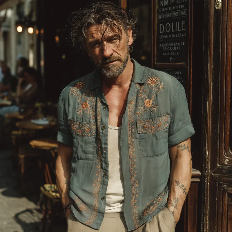 Men's Summer Exquisite Embroidered Short Sleeve Shirt MTA1777F6U sold by Manly product image thumbnail 3