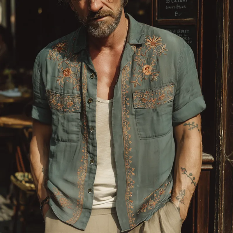 Men's Summer Exquisite Embroidered Short Sleeve Shirt MTA1777F6U sold by Manly product image thumbnail 2