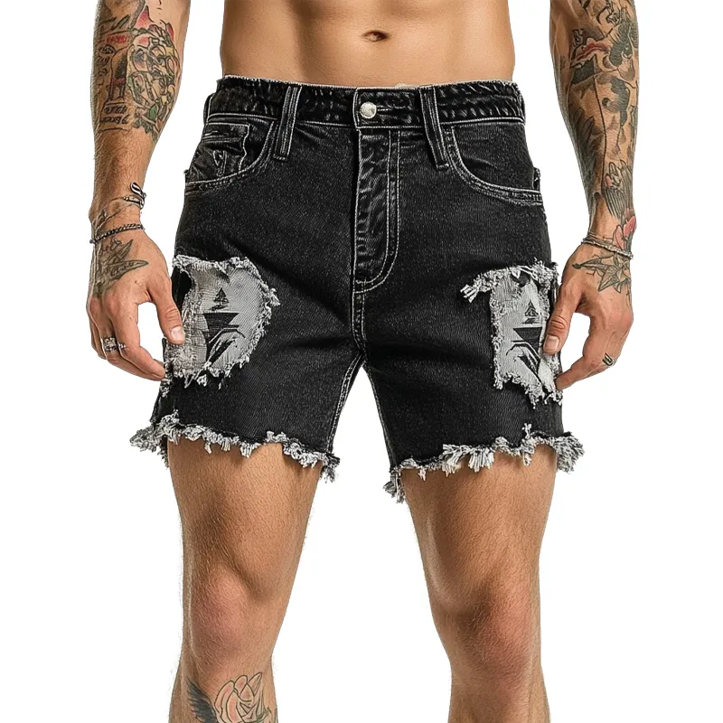 Men's Ripped Embroidered Denim Shorts MTA1605F0X sold by Manly