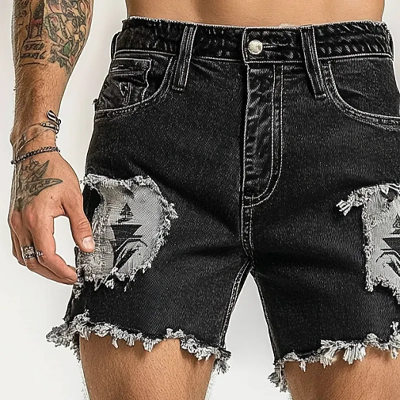 Men's Ripped Embroidered Denim Shorts MTA1605F0X sold by Manly product image thumbnail 3