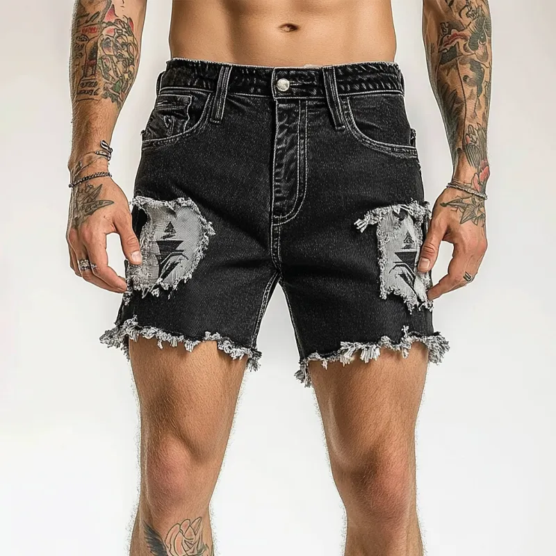 Men's Ripped Embroidered Denim Shorts MTA1605F0X sold by Manly product image thumbnail 2