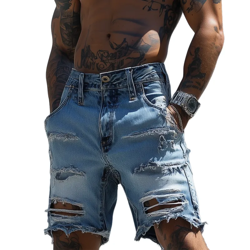 Men's Ripped Washed Vintage Loose Denim Shorts MTA1638F1X sold by Manly