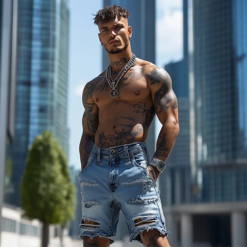 Men's Ripped Washed Vintage Loose Denim Shorts MTA1638F1X sold by Manly product image thumbnail 3