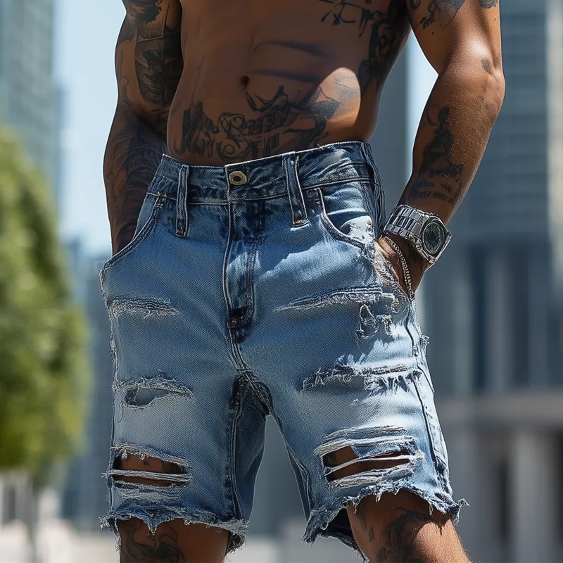 Men's Ripped Washed Vintage Loose Denim Shorts MTA1638F1X sold by Manly product image thumbnail 2