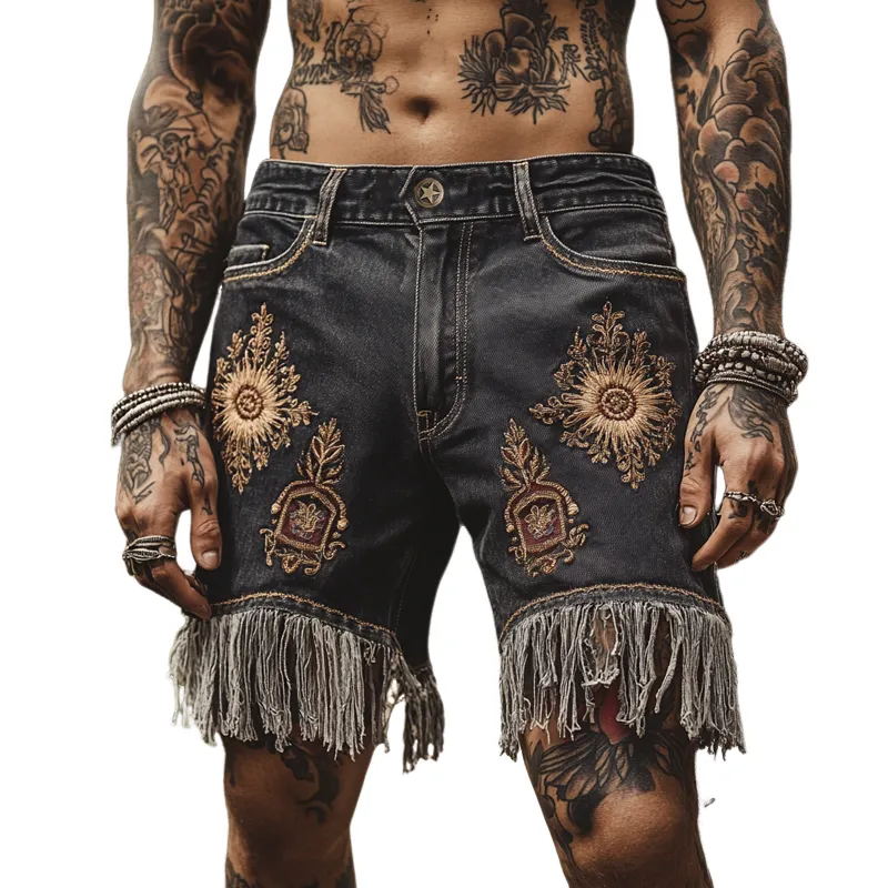 Men's Vintage Embroidered Tassel Denim Shorts MTA1643F5X sold by Manly
