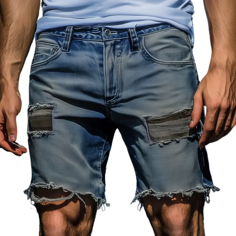 Men's Casual Outdoor Washed Raw Edge Distressed Slim Fit Denim Shorts MTA1629F6M sold by Manly