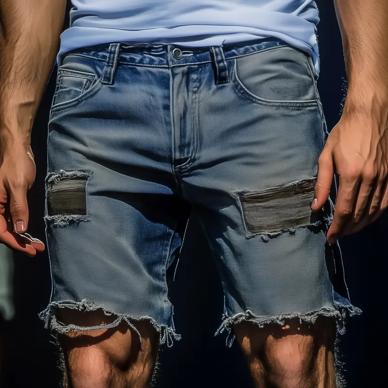 Men's Casual Outdoor Washed Raw Edge Distressed Slim Fit Denim Shorts MTA1629F6M sold by Manly product image thumbnail 2