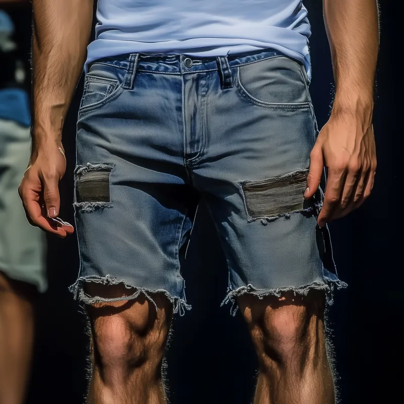 Men's Casual Outdoor Washed Raw Edge Distressed Slim Fit Denim Shorts MTA1629F6M sold by Manly product image thumbnail 3