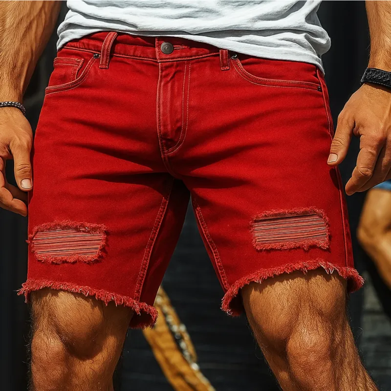 Men's Fashion Washed Ripped Solid Color Slim Fit Denim Shorts MTA1619F2M sold by Manly product image thumbnail 2