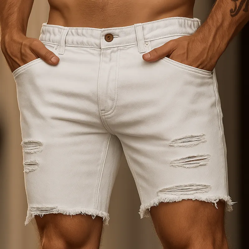 Men's Fashion Washed Ripped Solid Color Slim Fit Denim Shorts MTA1629F0M sold by Manly product image thumbnail 2