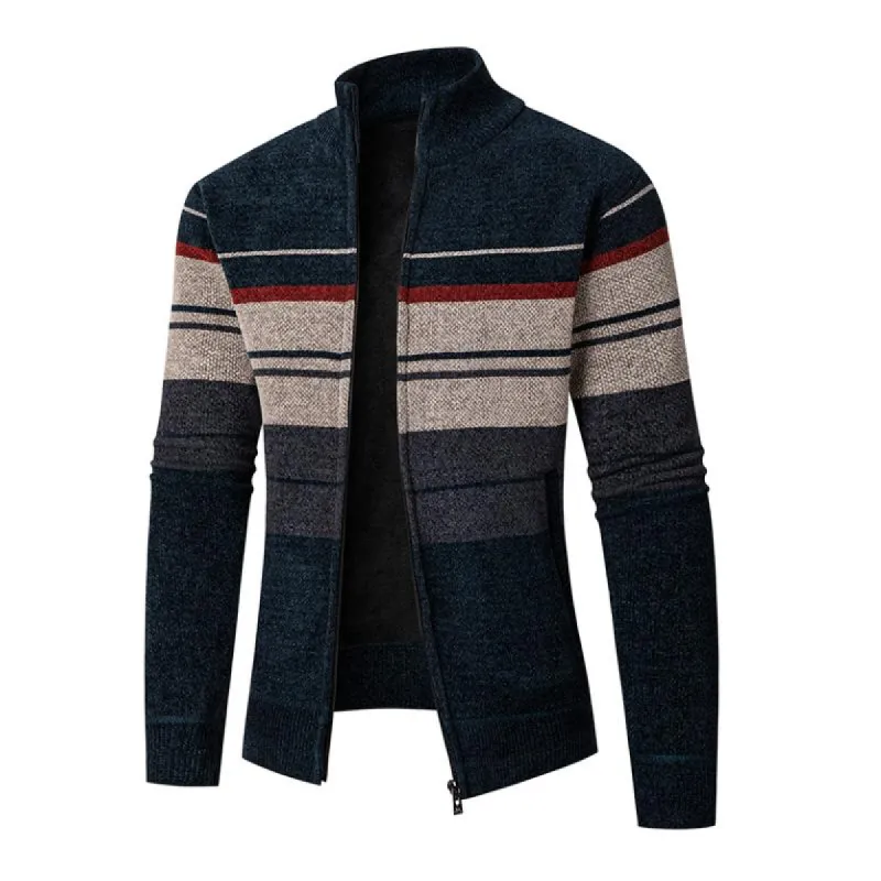Men's Casual Stand Collar Colorblock Knitted Fleece Zipper Jacket 30105432M sold by Manly