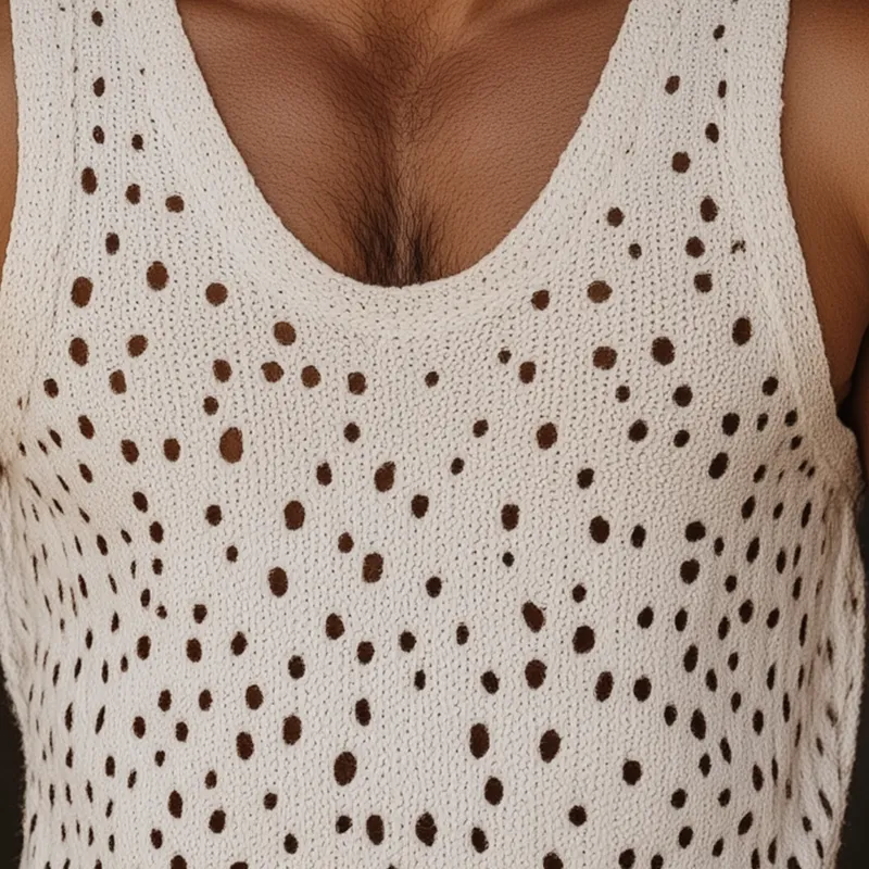 Men's Spring And Summer Fashion Casual U-neck Hollow Mesh Knitted Tank Top MTA2075F4K sold by Manly product image thumbnail 5