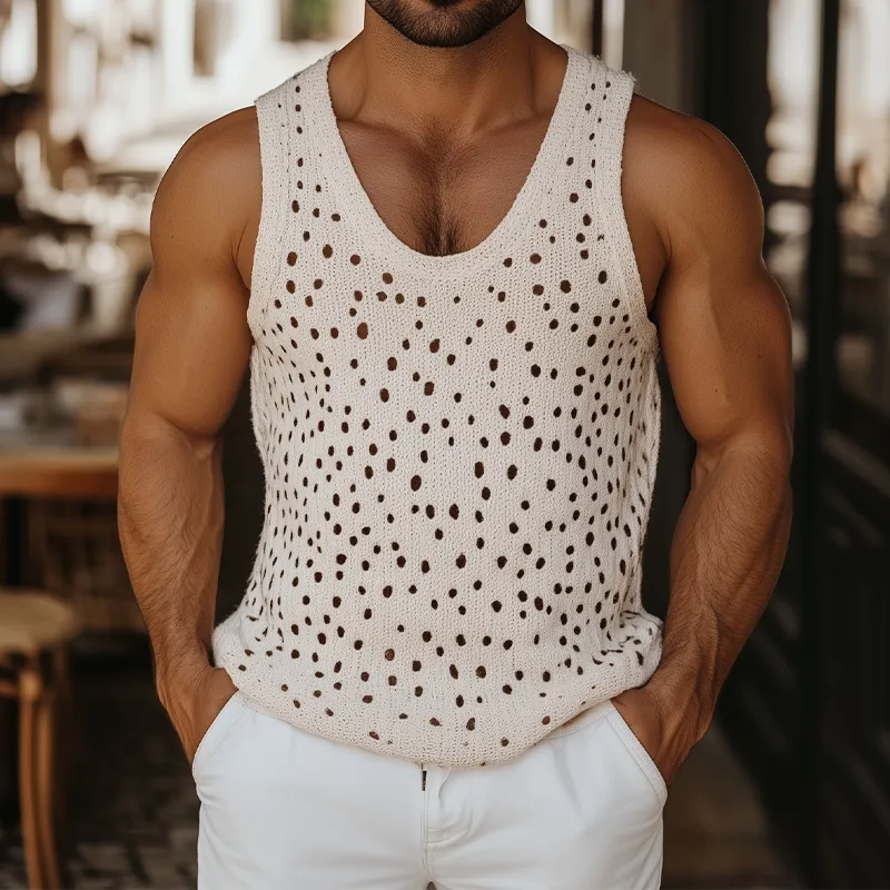 Men's Spring And Summer Fashion Casual U-neck Hollow Mesh Knitted Tank Top MTA2075F4K sold by Manly product image thumbnail 2