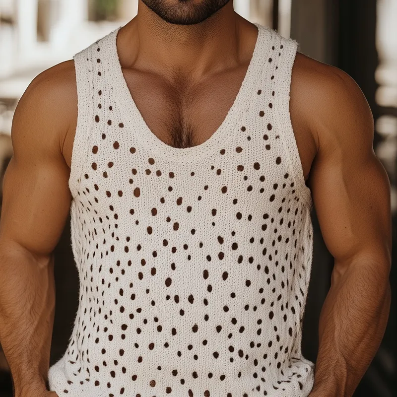 Men's Spring And Summer Fashion Casual U-neck Hollow Mesh Knitted Tank Top MTA2075F4K sold by Manly product image thumbnail 4