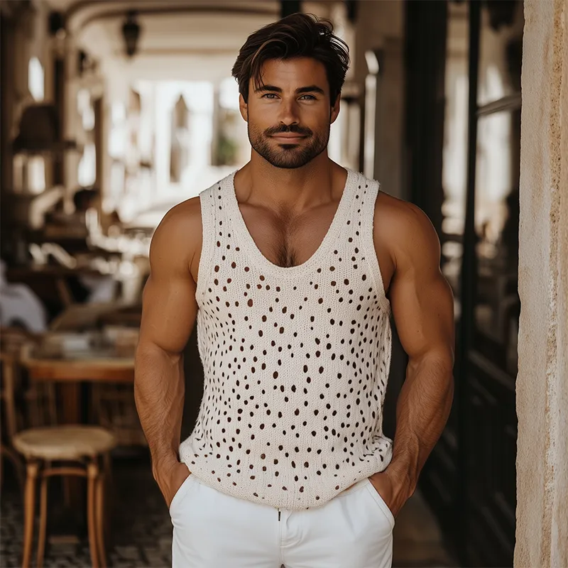 Men's Spring And Summer Fashion Casual U-neck Hollow Mesh Knitted Tank Top MTA2075F4K sold by Manly product image thumbnail 3