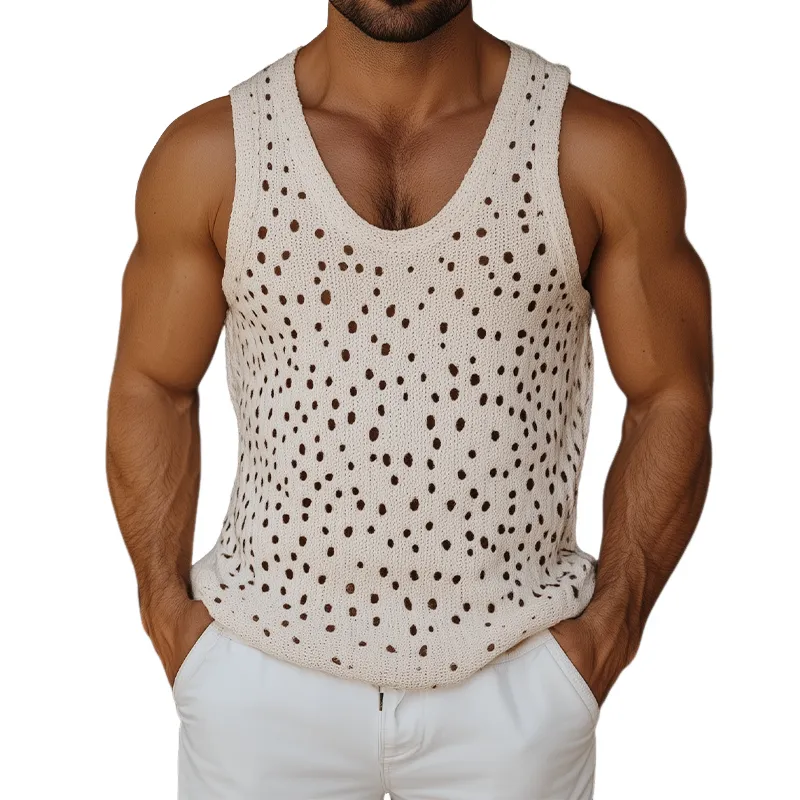 Men's Spring And Summer Fashion Casual U-neck Hollow Mesh Knitted Tank Top MTA2075F4K sold by Manly