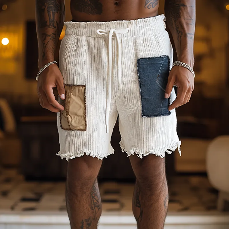 Men's Spring And Summer Fashion Casual Denim Patchwork Trousers Raw Edge Knitted Shorts MTA2007F7K sold by Manly product image thumbnail 2