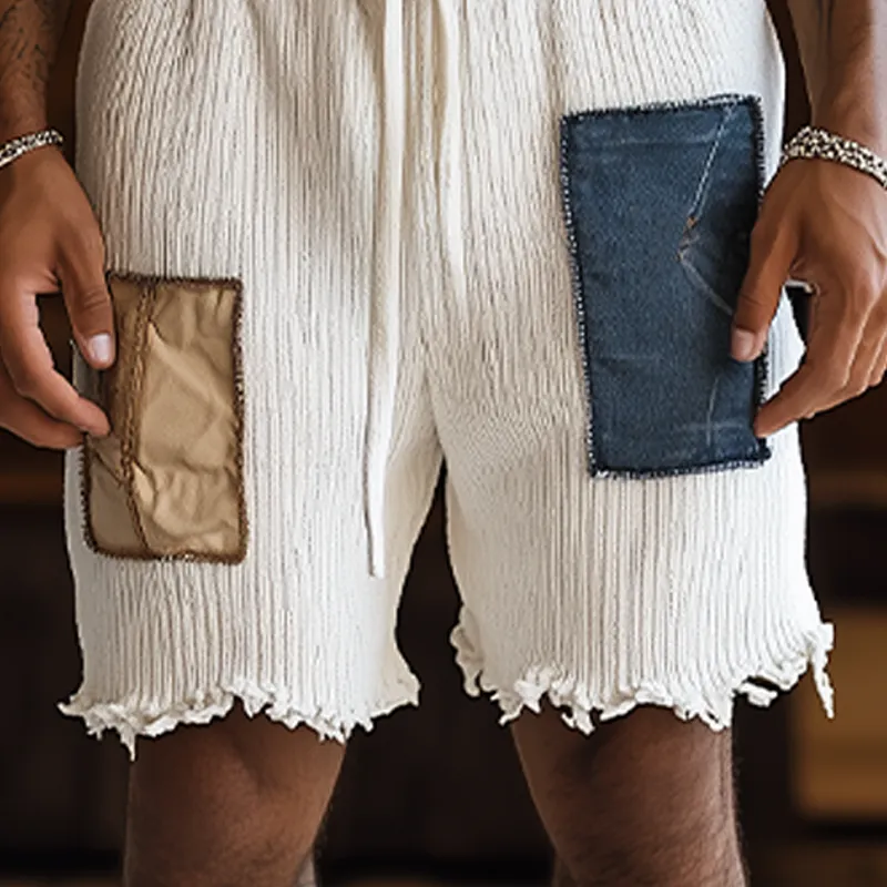 Men's Spring And Summer Fashion Casual Denim Patchwork Trousers Raw Edge Knitted Shorts MTA2007F7K sold by Manly product image thumbnail 5