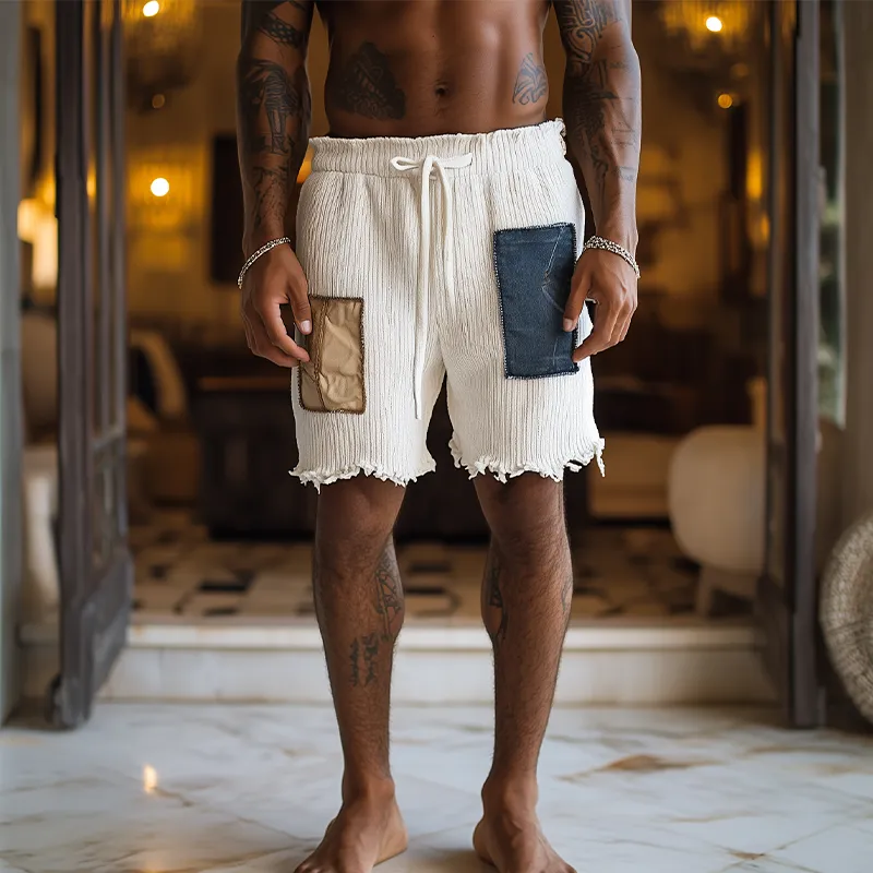 Men's Spring And Summer Fashion Casual Denim Patchwork Trousers Raw Edge Knitted Shorts MTA2007F7K sold by Manly product image thumbnail 3