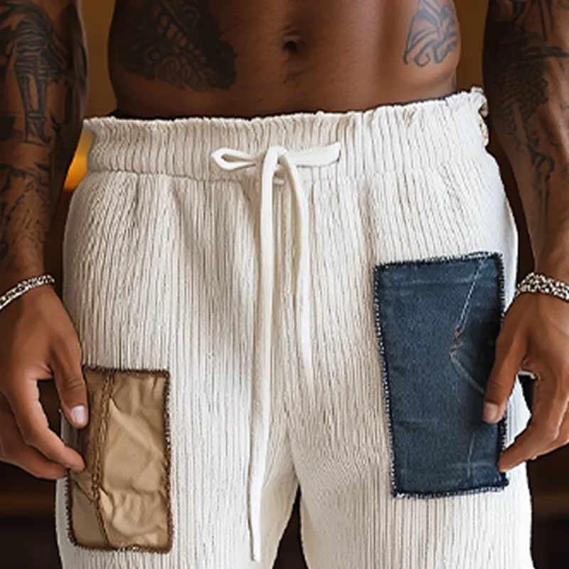 Men's Spring And Summer Fashion Casual Denim Patchwork Trousers Raw Edge Knitted Shorts MTA2007F7K sold by Manly product image thumbnail 4