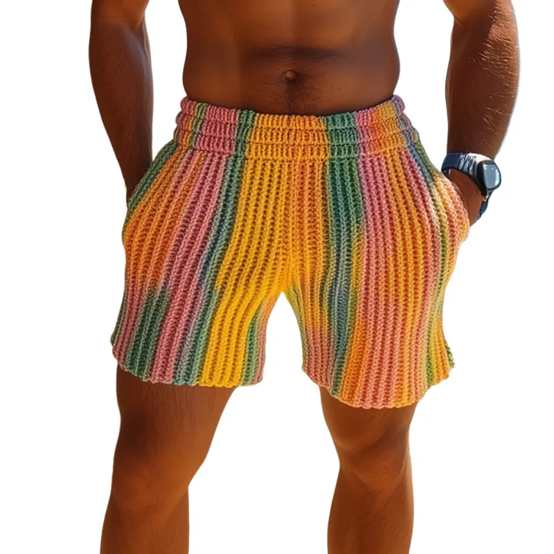 Men's Spring And Summer Fashion Casual Rainbow Elastic Waist Knitted Shorts MTA2061F5K sold by Manly