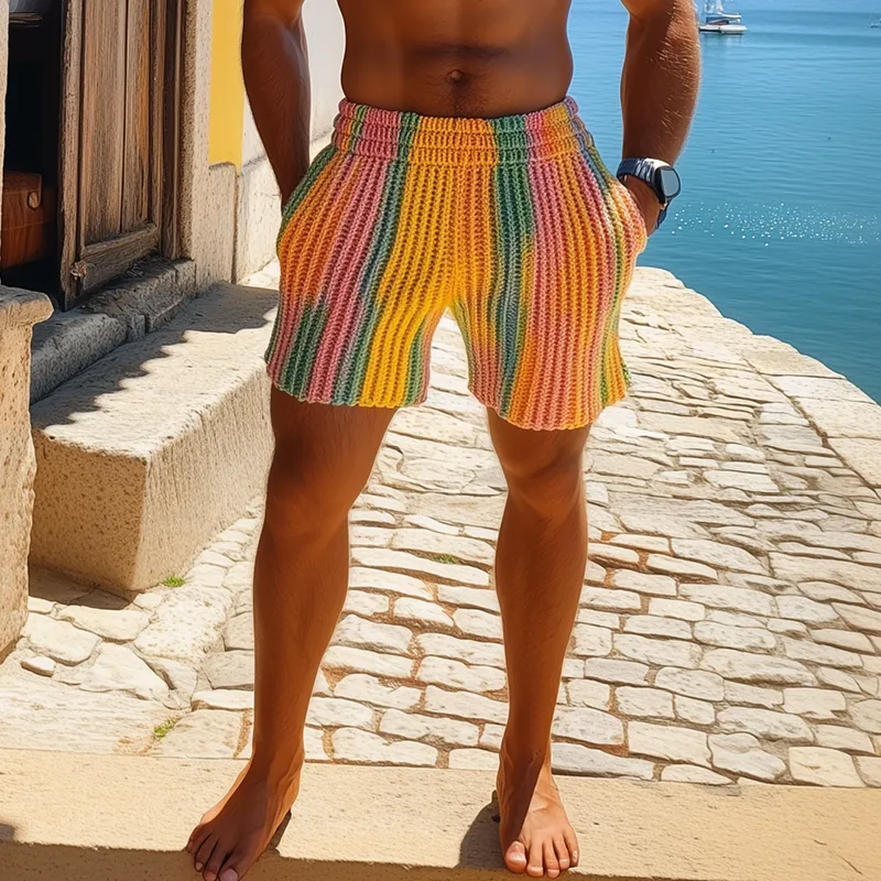 Men's Spring And Summer Fashion Casual Rainbow Elastic Waist Knitted Shorts MTA2061F5K sold by Manly product image thumbnail 4